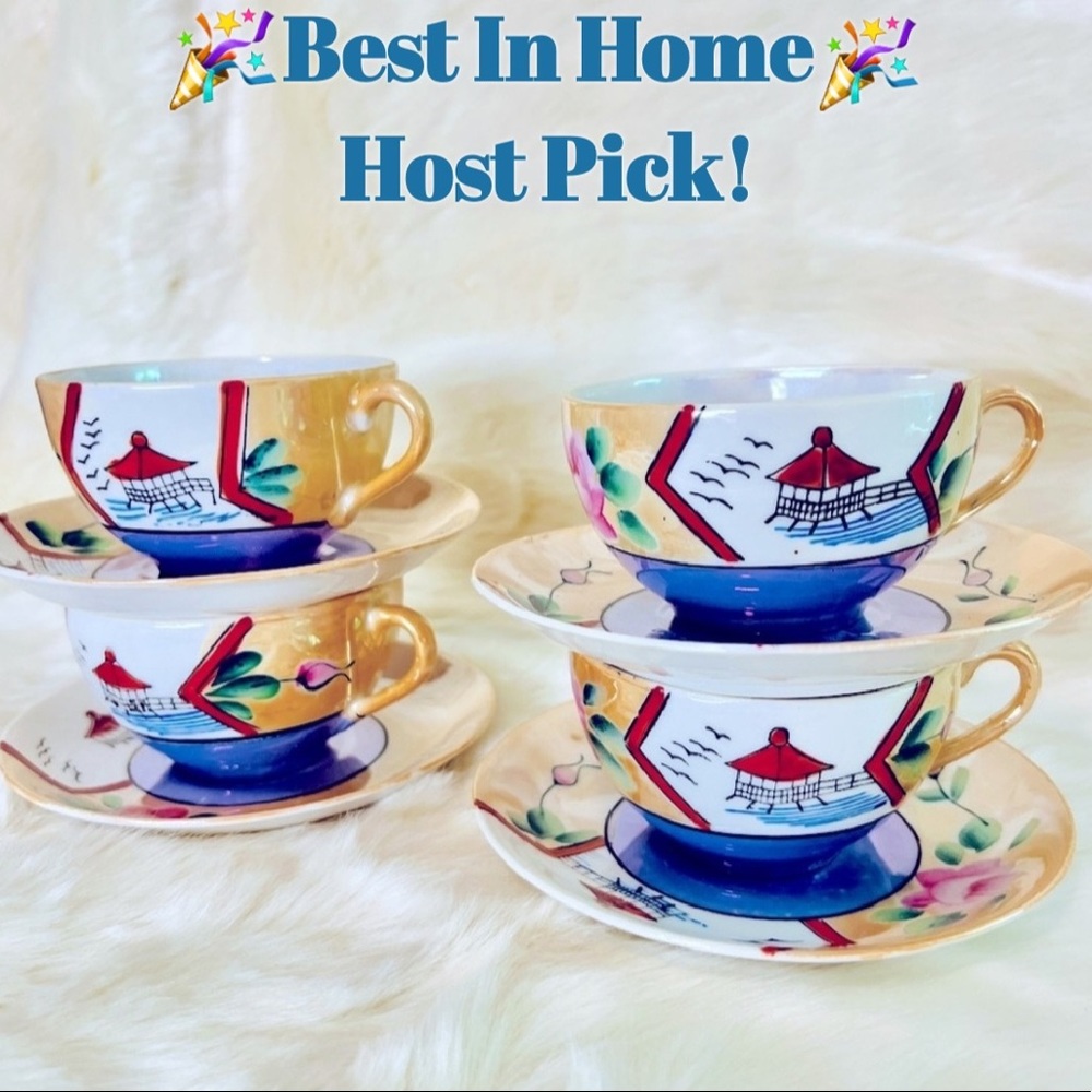 HP🎉Vtg 1920-30 Sunny China Made in Japan-Seashore Pattern Lusterware-Cup/Saucer